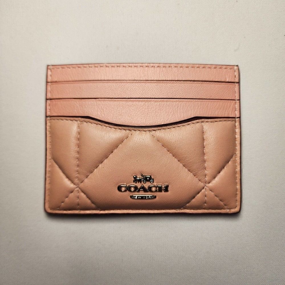NWT Coach CJ525 Slim Id Card Case With Puffy Diamond Quilting Silver Light Pink